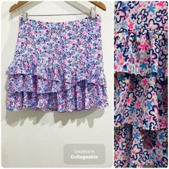New Lilly Pulitzer Preppy Floral Mini Skirt Ruffle Preppy Feminine Resort - Picture 1 of 9